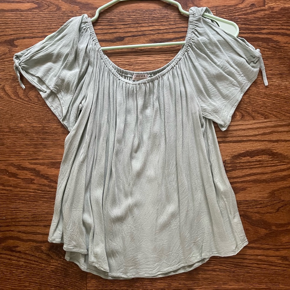 Forever 21 Short Sleeve Light Blue Green Blouse